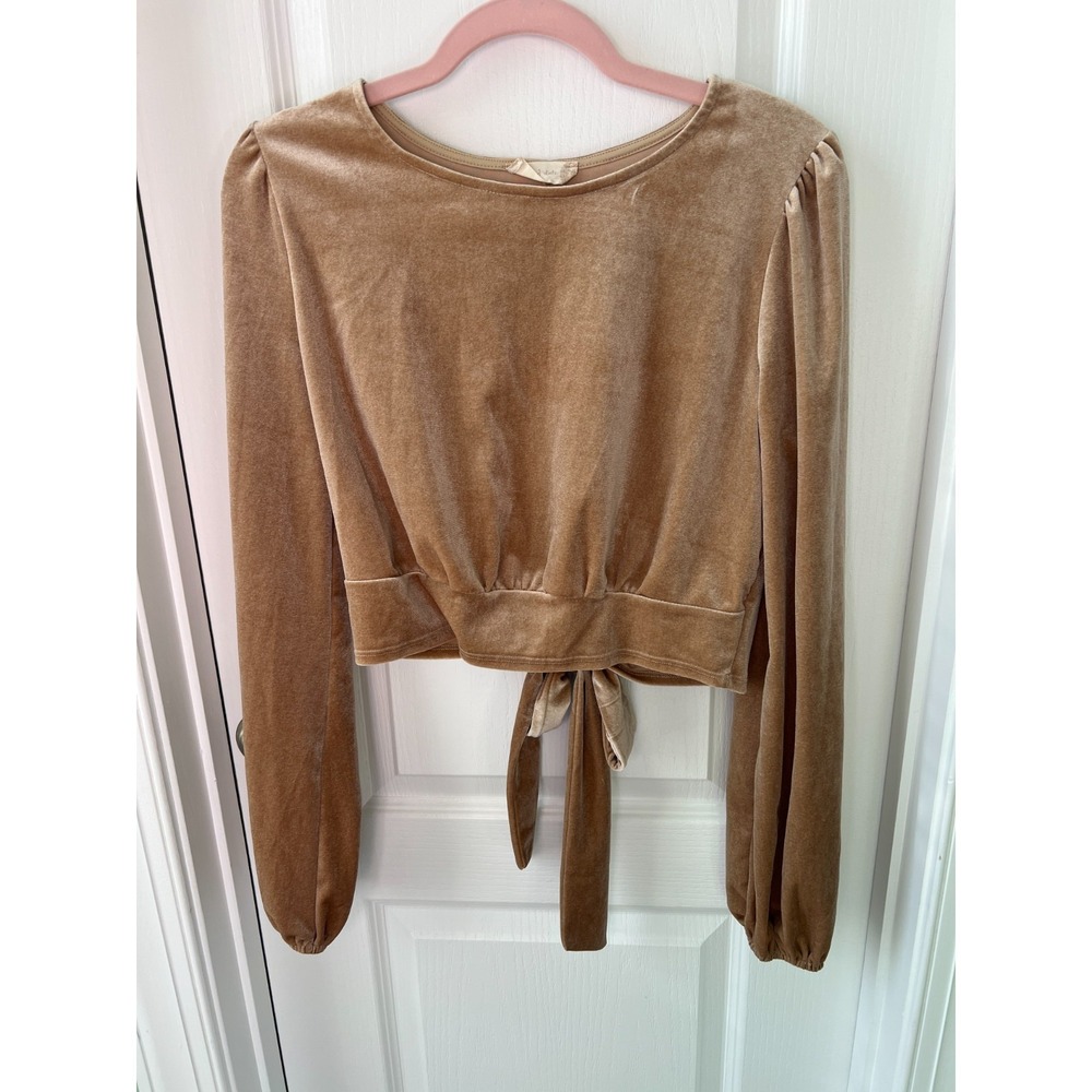 Altard State Velvet Crop Top Long Sleeve Tie Back Casual Party Blouse Size M